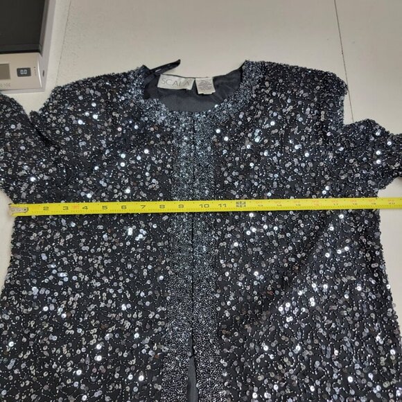 Scala Womens Black Vintage Silk Evening Jacket Small Petite Sequin Beaded Formal - Picture 5 of 10